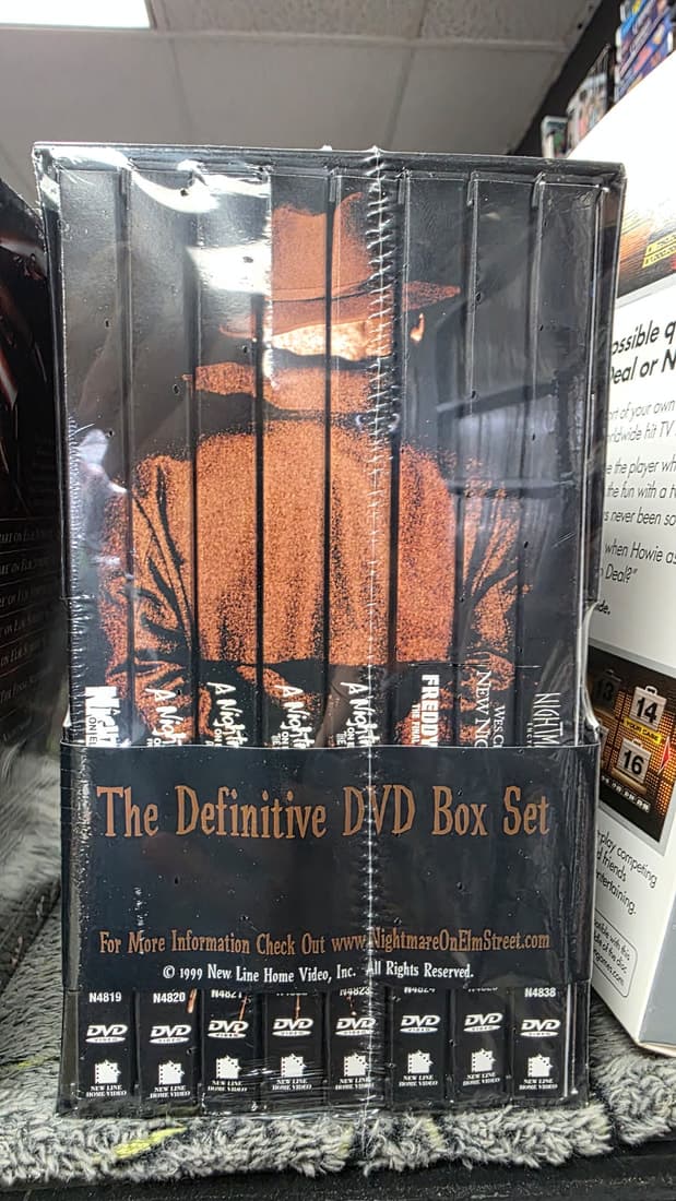 A Nightmare on Elm Street definitive DVD box set standing on the shelf